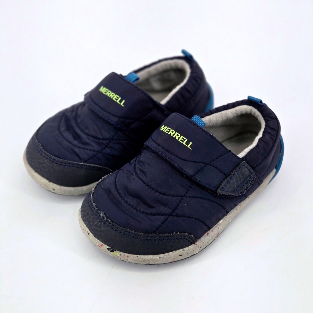 Merrell Bare Steps Hut Moc Navy Blue Quilted Infant Toddler Slip On Shoes Sz 7M